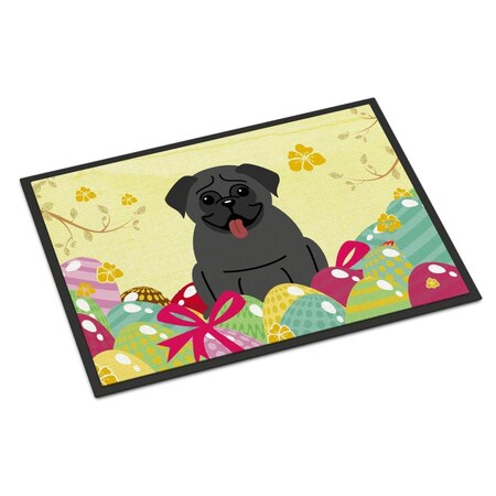 Carolines Treasures 24 x 36 in. Easter Eggs Pug Black Indoor or Outdoor Mat BB6006JMAT